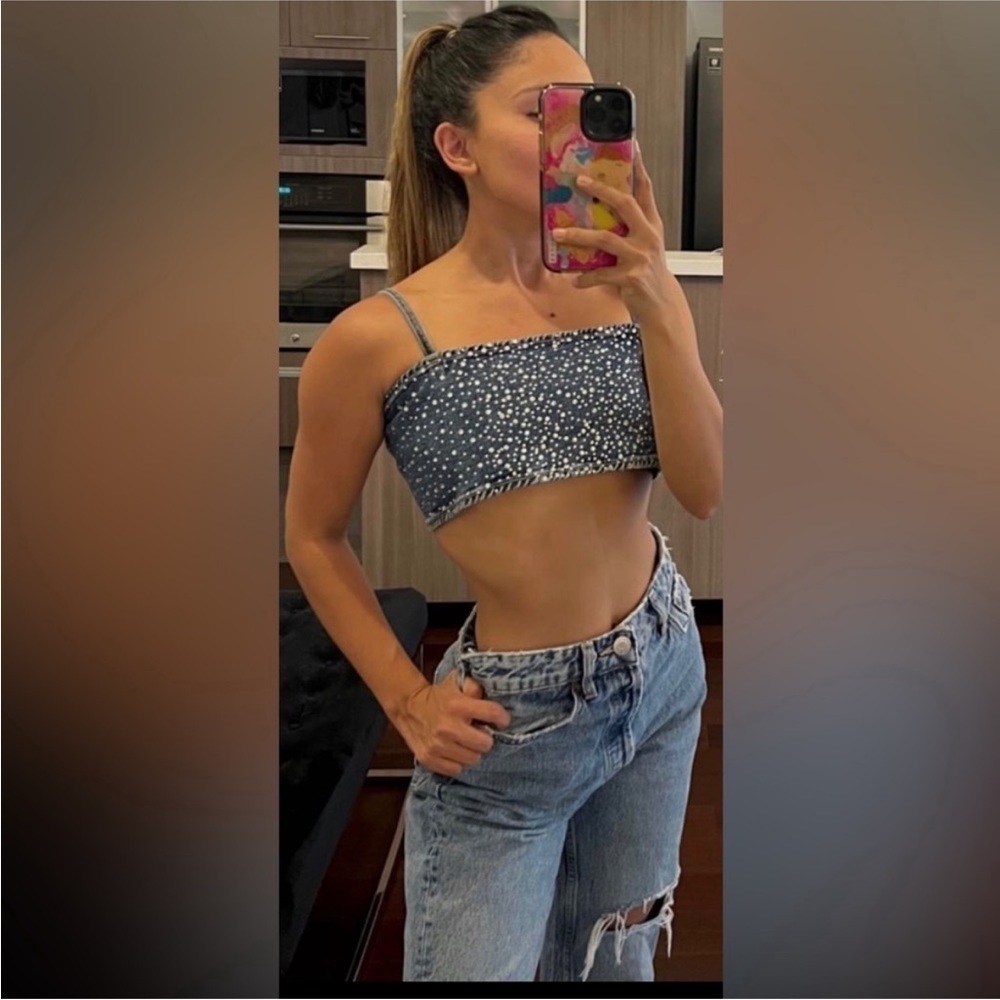 ZARA Rhinestone denim crop top 0653/273 - Picture 7 of 16